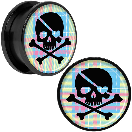 Pink Green Plaid Heart Skull Black Anodized Screw Fit Plug Set 20mm