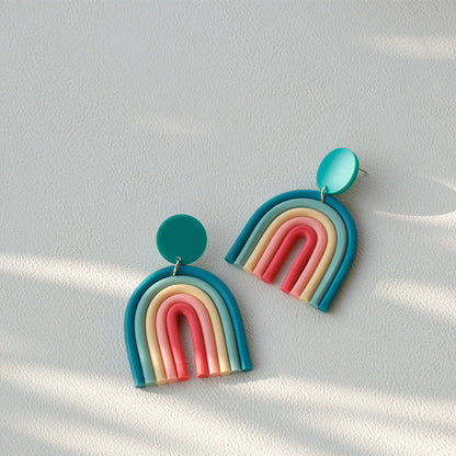 Rainbow Polymer Clay Handmade Retro Earrings