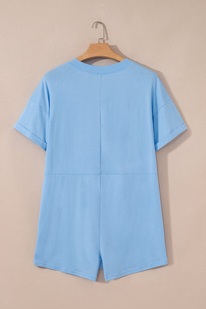 Solid Short Sleeve V-Neck Knit Romper