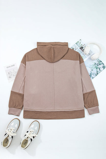 Plus Size Colorblock Waffle Knit Patchwork Pocketed Hoodie