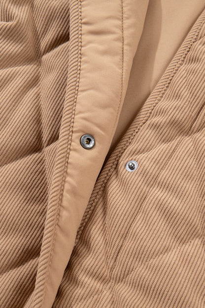 Plus Size Quilted Corduroy Snap Button Vest Jacket