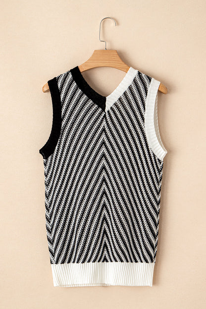 Contrast Chevron Knit V-Neck Sweater Vest