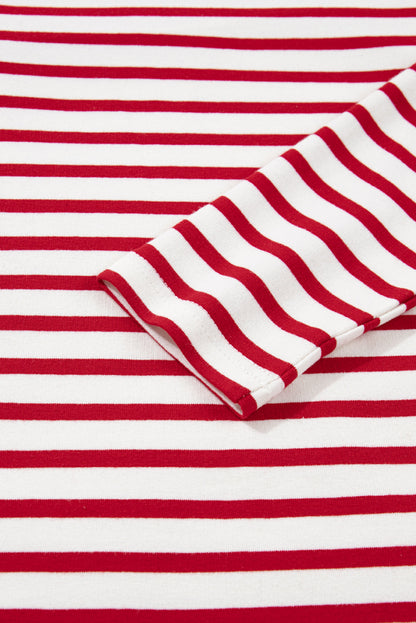 Stripe Round Neck Ruffle Trim Long Sleeve Top