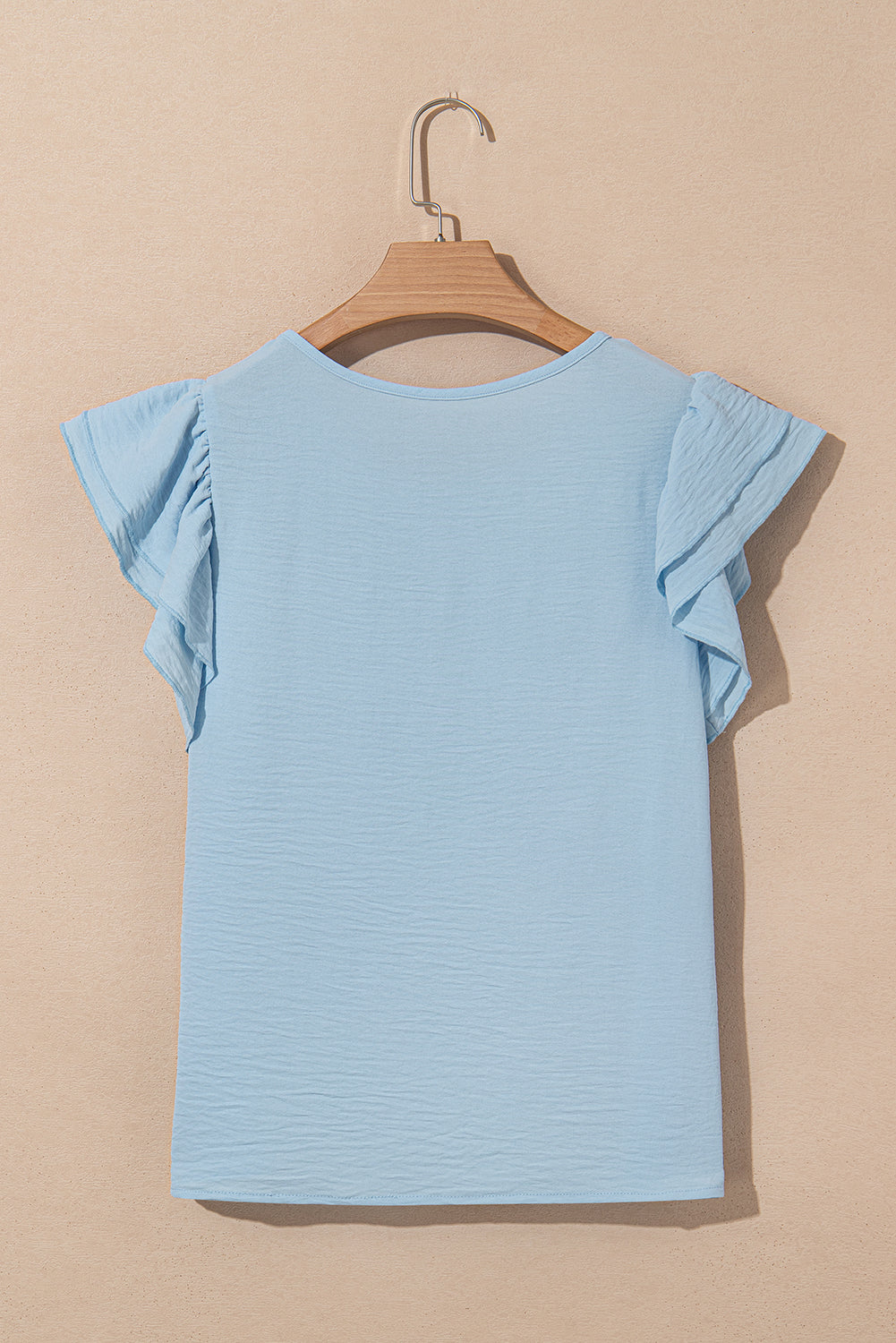 Solid Ruffle Short Sleeve Casual Blouse