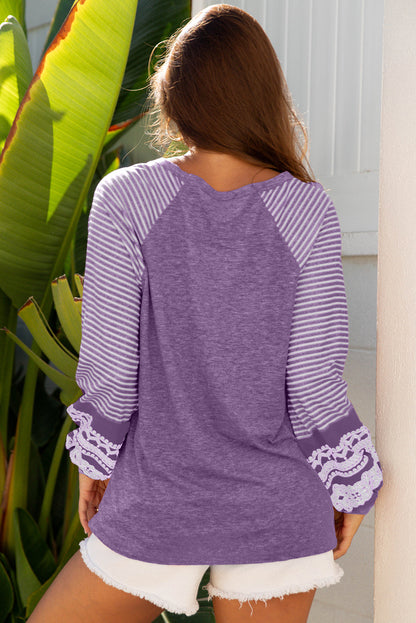 Stripe Patchwork Raglan Long Sleeve Top