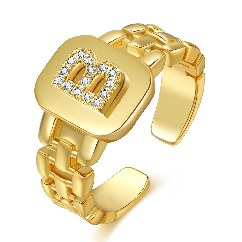 Letter Series Gold-plated Zircon Strap Design Ring
