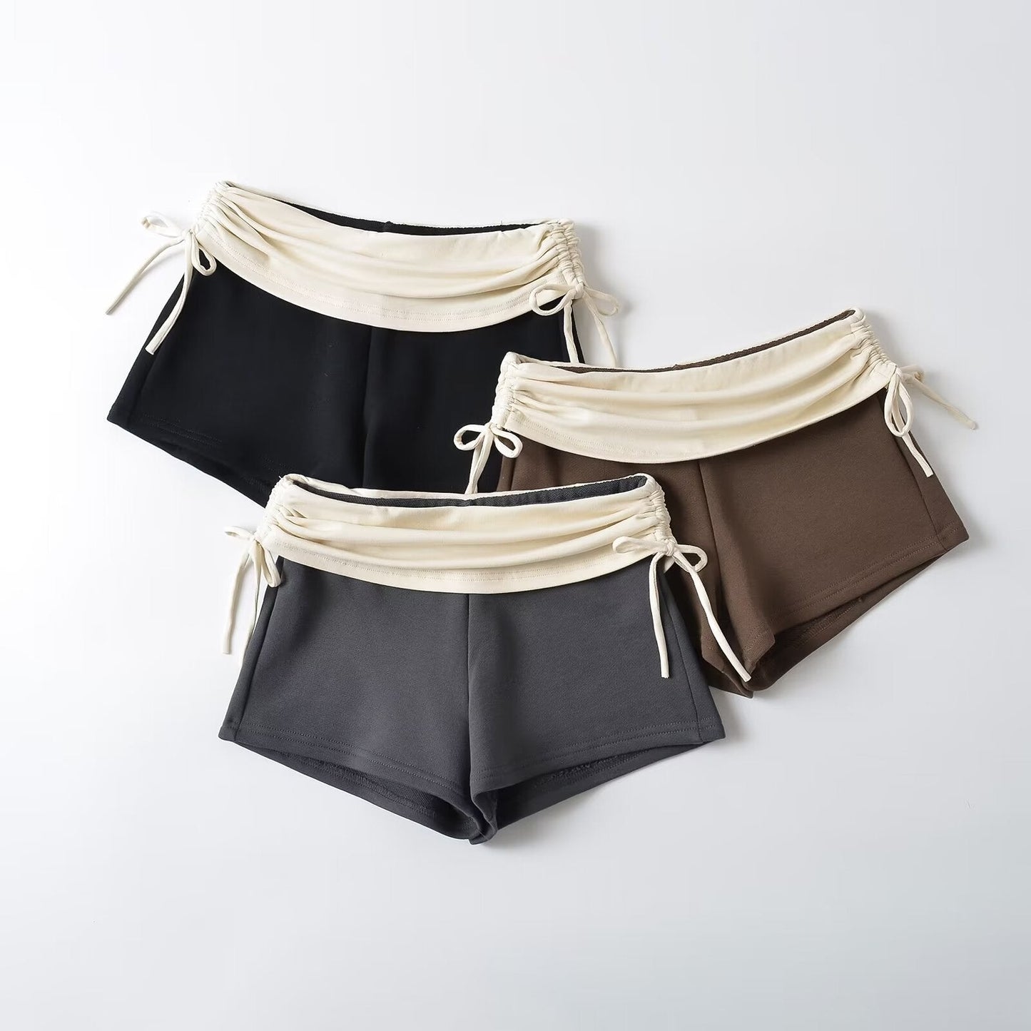Fashion Stitching Side Drawstring Hot Pants