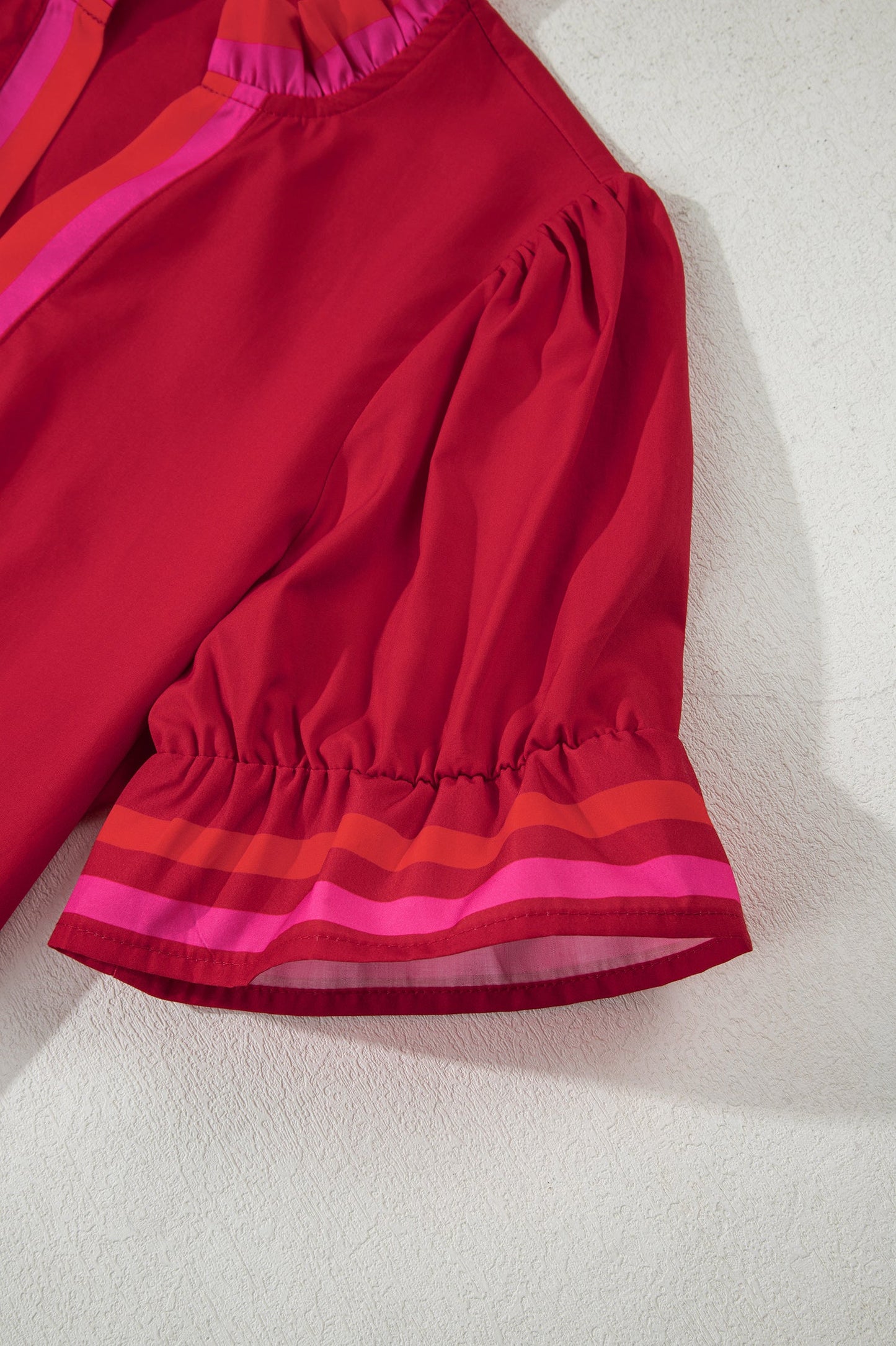 Stripe Frill Collar Ruffle Short Sleeve Blouse
