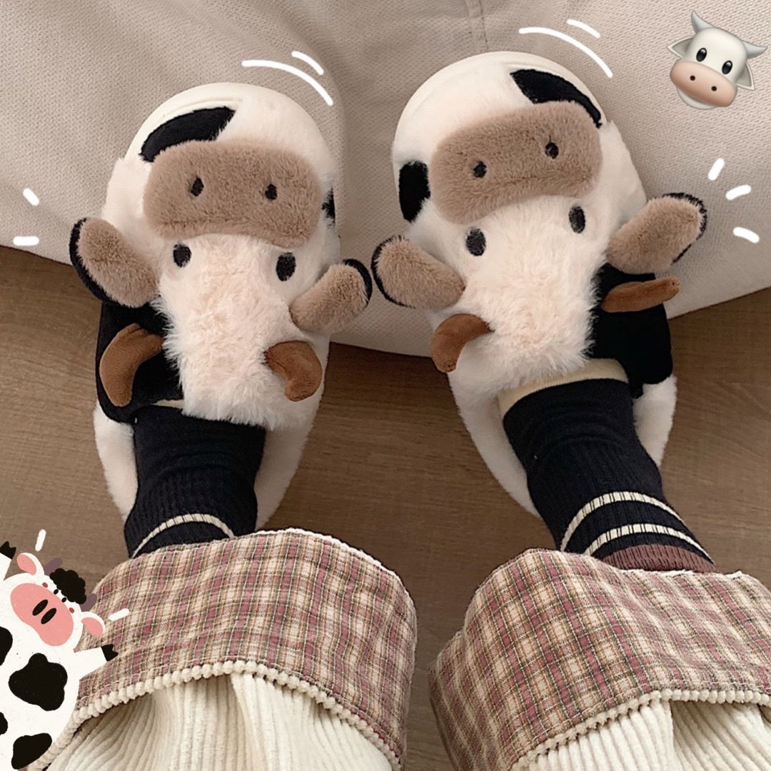 Cute Cow Slippers - Soft, Fluffy, and Warm for Women