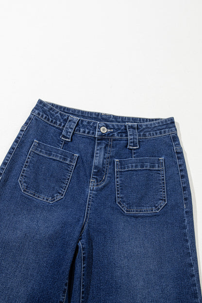 Denim Patch Pocket Wide Leg Jeans