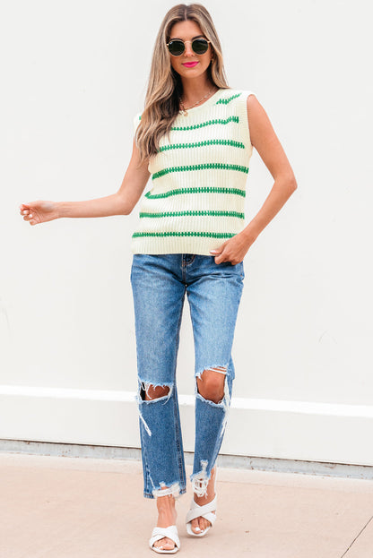 Striped Round Neck Casual Sweater Vest