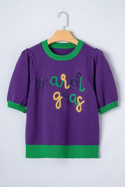 Mardi Gras Tinsel Graphic Short Sleeve Sweater