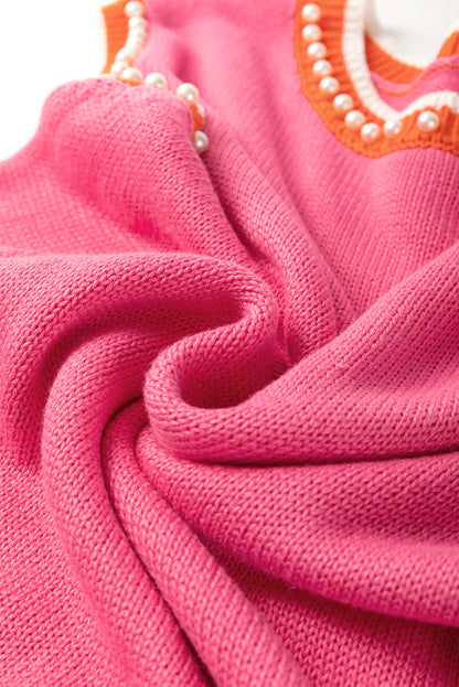 Contrast Trim Pearl Crewneck Sweater Top