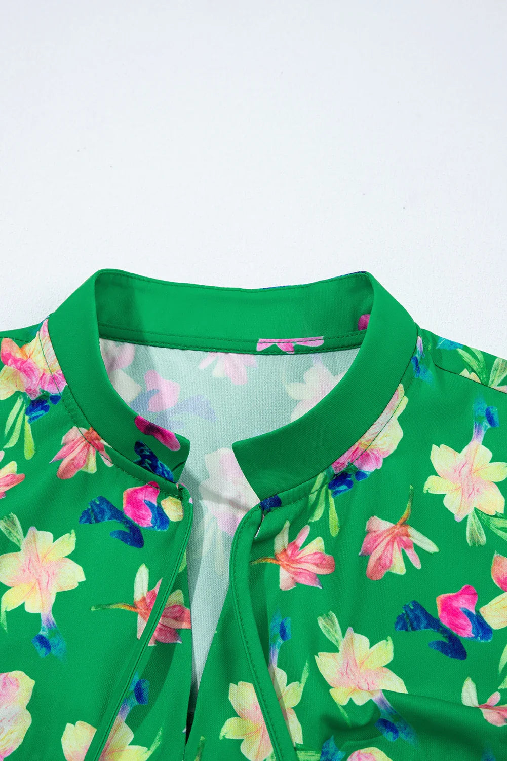Floral Tassel Tie Split Neck Short Sleeve Blouse