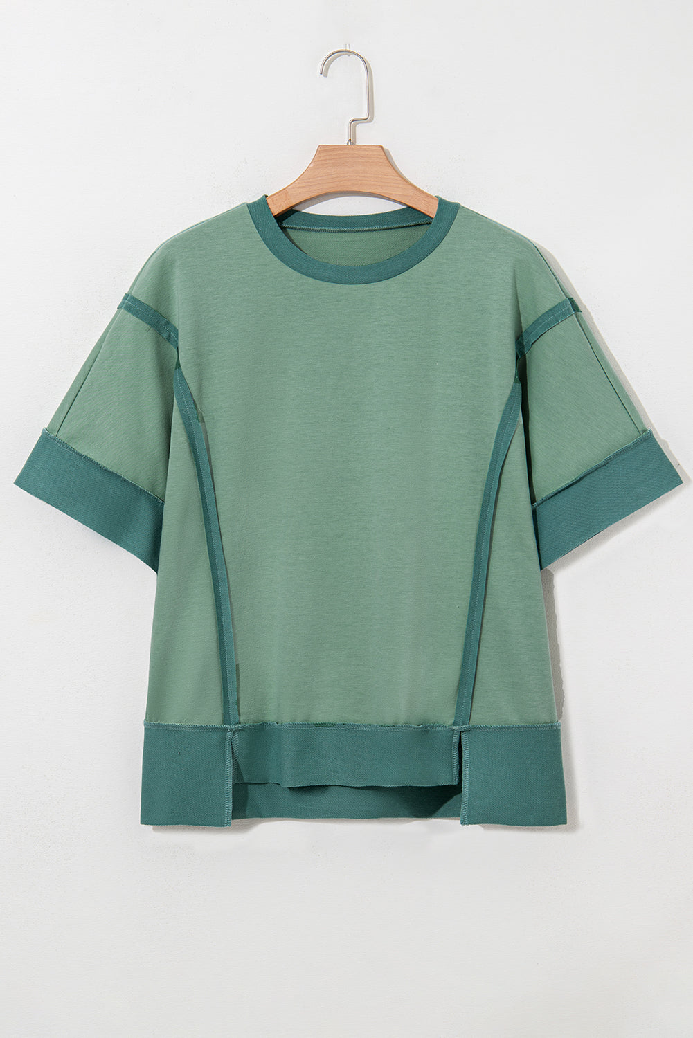 3/4 Sleeve Raw Seam High-Low Side Top