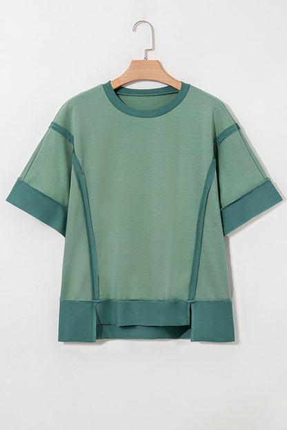 3/4 Sleeve Raw Seam High-Low Side Top