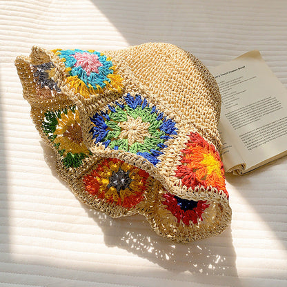 Women's Color Handmade Woven Hollowed Straw Hat