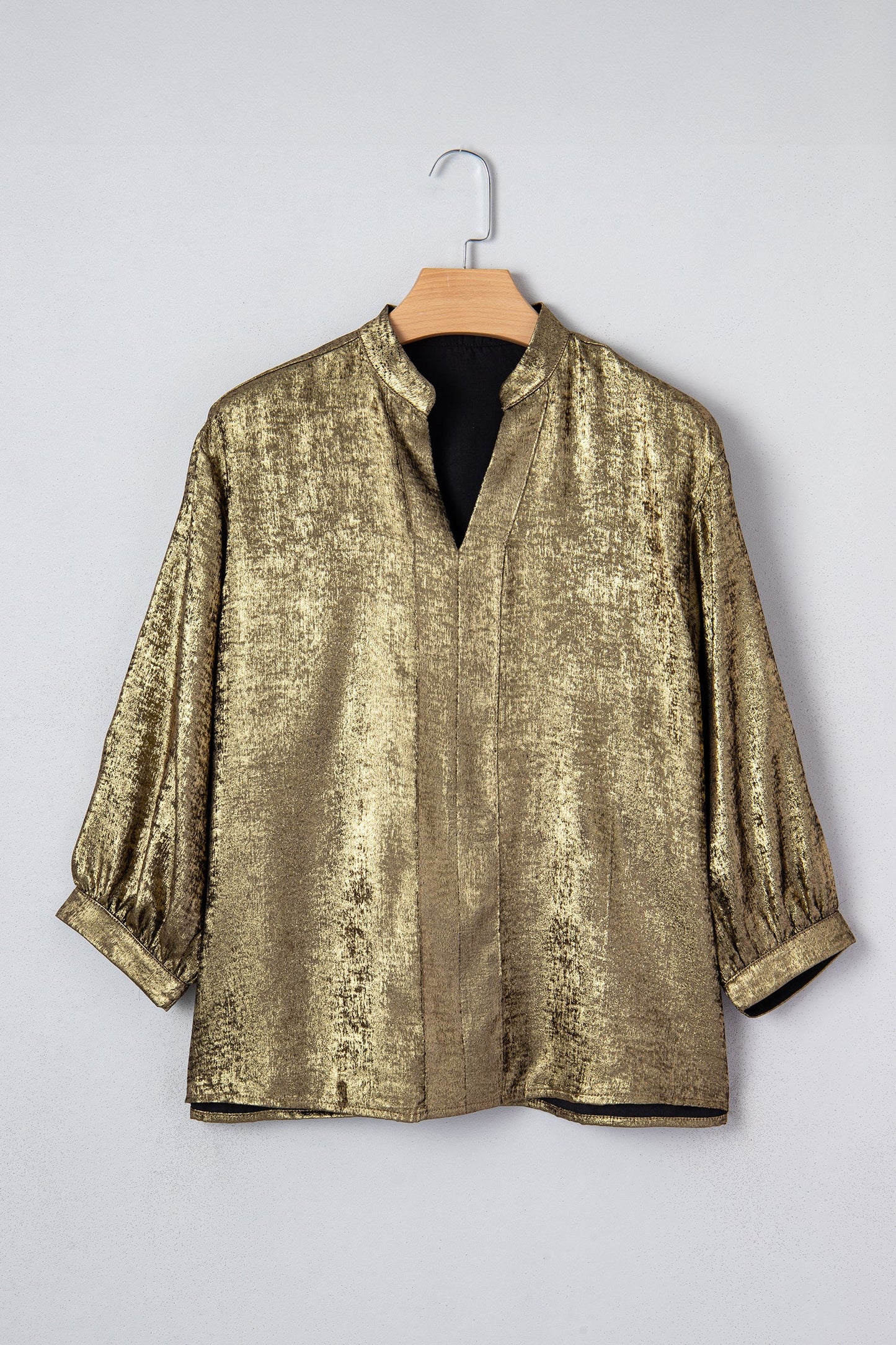 Metallic Split Neck Half-Sleeve Blouse