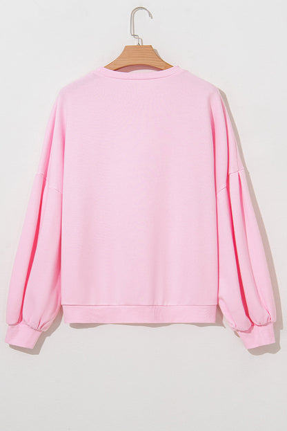 Valentine Bow Embroidered Lantern Sleeve Sweatshirt