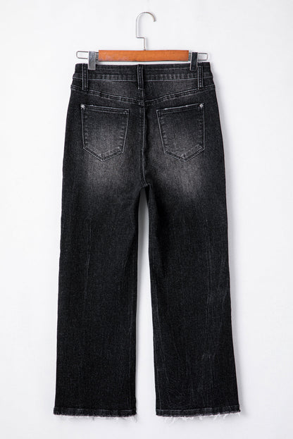 Solid Mineral Wash Raw Hem Flared Jeans