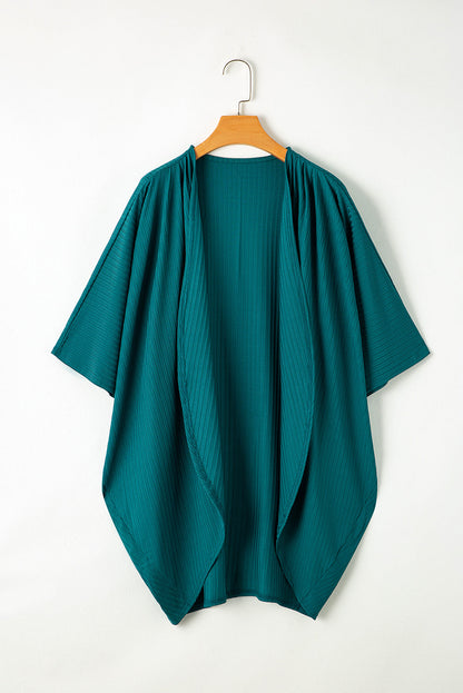Plus Size Shimmer Ribbed Knit Open-Front Cardigan