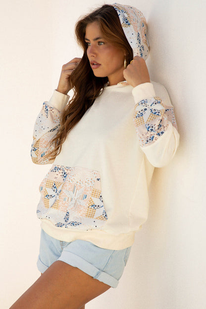 Western Geometric Patchwork Kangaroo Pocket Hoodie