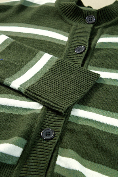Stripe Drop Shoulder Buttoned Cardigan Sweater