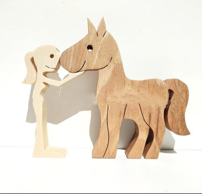 DIY Wooden Dog Figurine Sculpture Home Decor