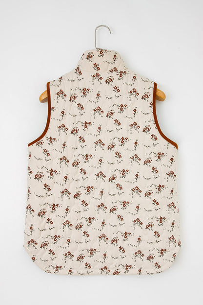 Floral Zip-Up Quilted Vest
