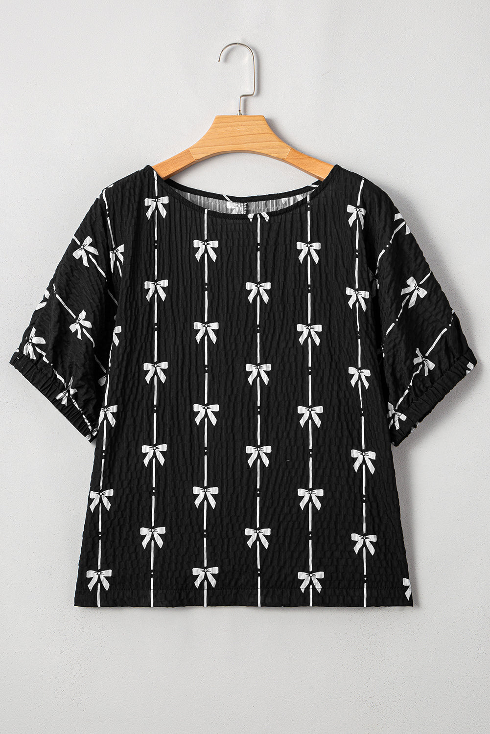 Bow Textured Puff Sleeve Top