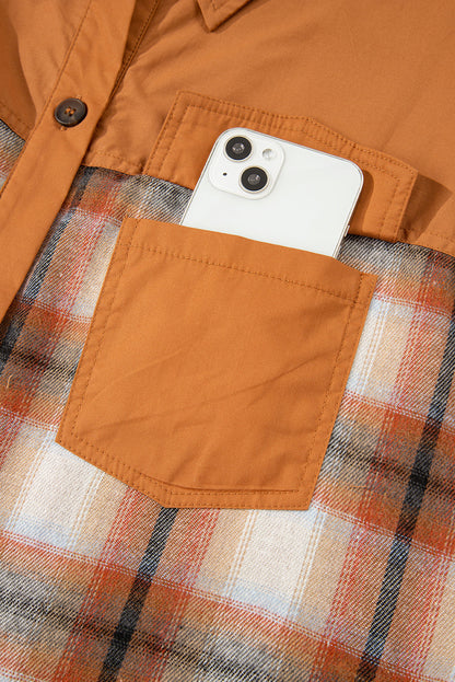 Plaid Patchwork Pocketed Ruffle Hem Shirt Dress