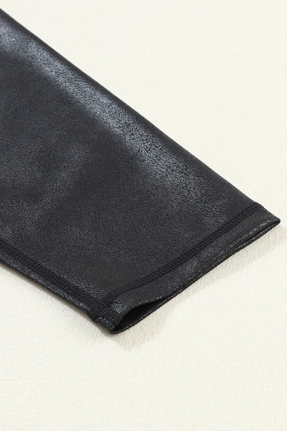 Solid Crossed Dip Waist Leather Leggings