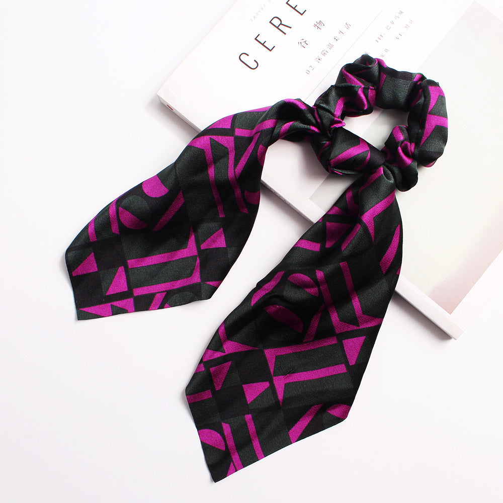 Geometric Hair Band Fashion Satin Big Bow Elastic Horse Tail Ribbon