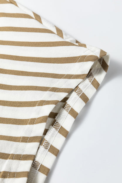Stripe Leopard Patchwork Round Neck Loose T-Shirt