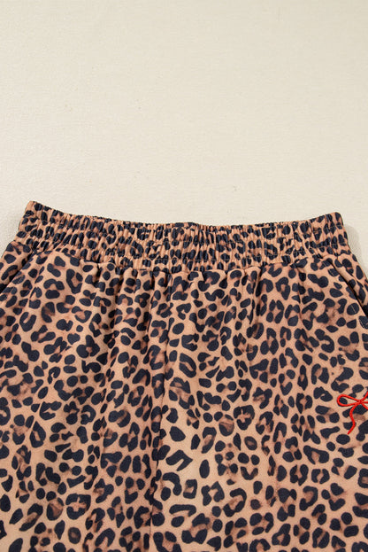 Leopard Bow Embroidered Pullover and Pants Set