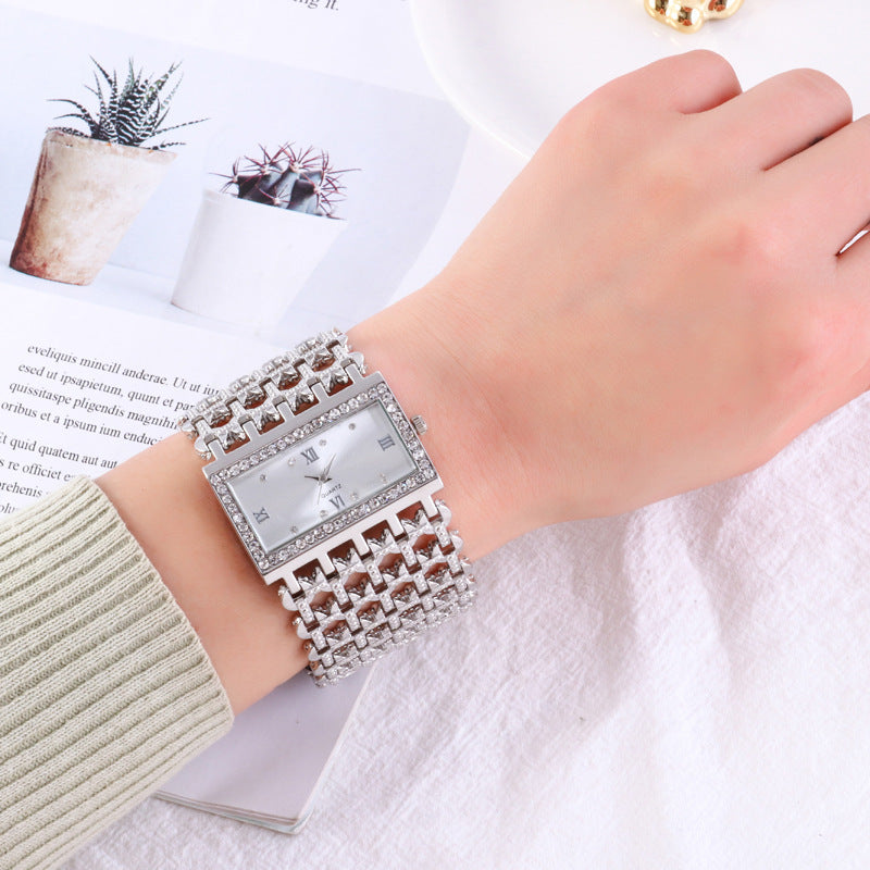 Women's Square Rhinestone Steel Band Watch