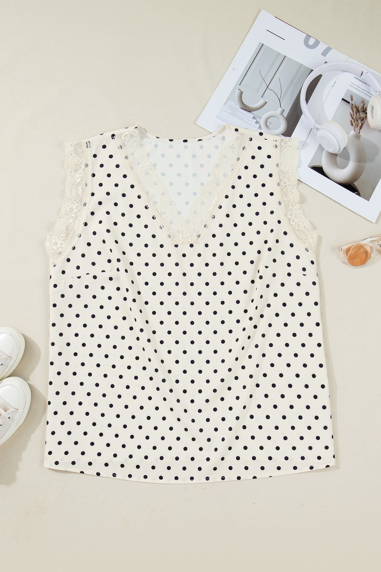 Plus Size Polka Dot Lace V-Neck Top