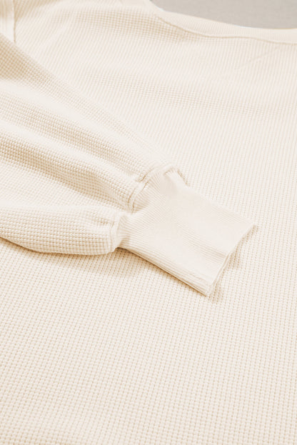 Waffle Knit Bishop Sleeve Side Split Top