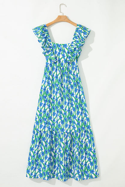 Floral Square Neck Ruffle Strap Maxi Dress