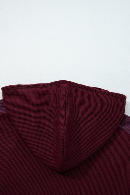 Waffle Zip Up Snap Button Hooded Jacket