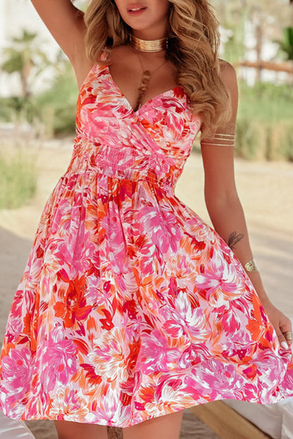 Floral Spaghetti Strap Surplice Neck Dress