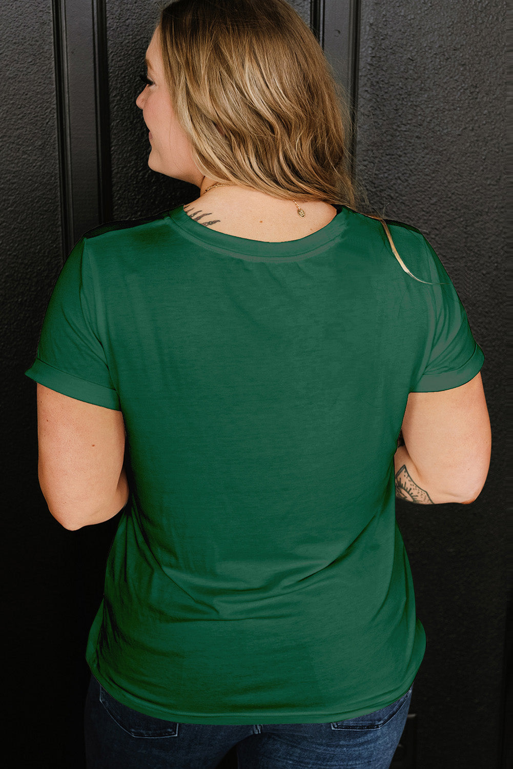 Plus Size Round Neck Roll Sleeve T-shirt