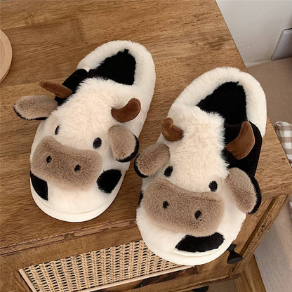 Cute Cow Slippers - Soft, Fluffy, and Warm for Women
