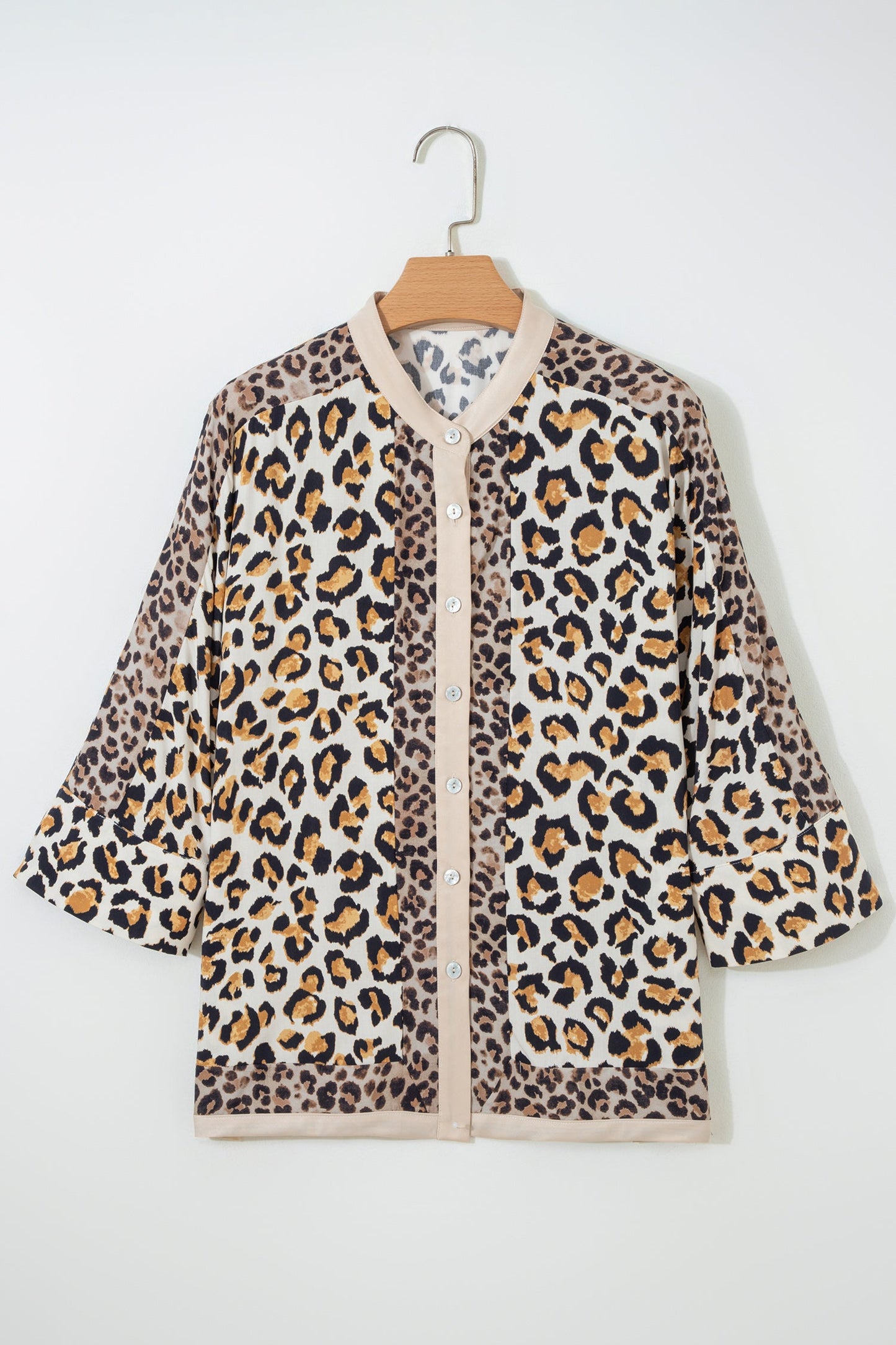 Leopard Patchwork 3/4 Sleeve Loose Shirt