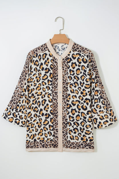 Leopard Patchwork 3/4 Sleeve Loose Shirt