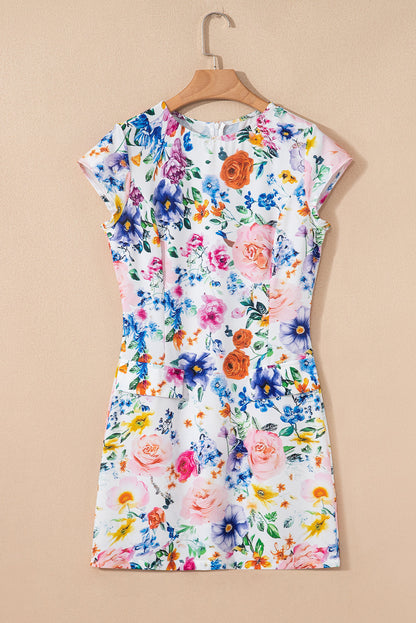 Floral Vibrant Cap Sleeve Mini Dress