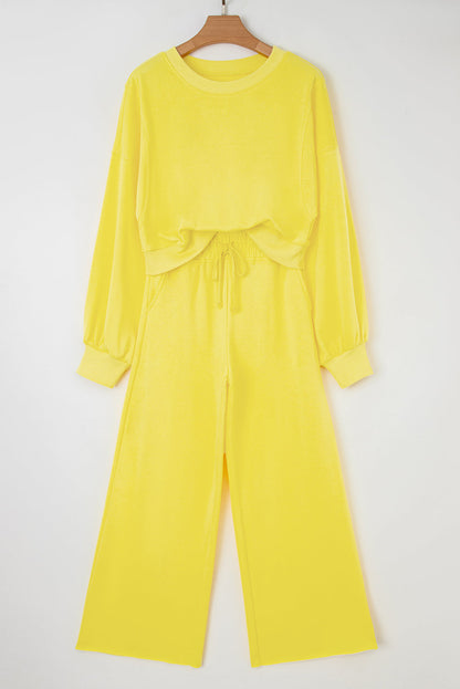 Solid Puff Sleeve Top and Drawstring Pants Set