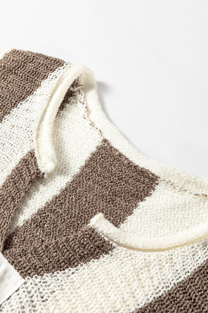 Colorblock Stripe V-Neck Bracelet Sleeve Sweater