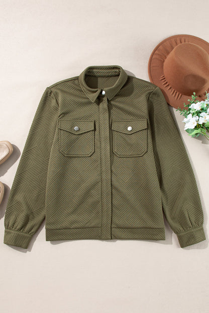 Solid Flap Pocket Shirt Collar Zip Up Jacket