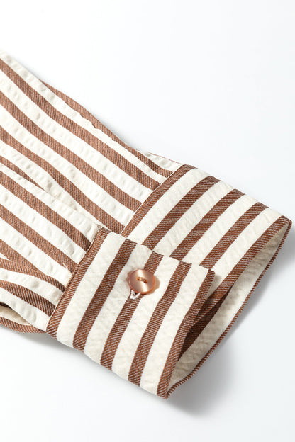 Textured Stripe 3/4 Sleeve Split Midi Dress